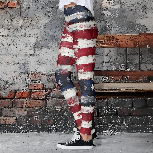 Rustic Stars & Rand Patriotic Leggings (Rustic Stars & Stripes Patriotic Leggings)