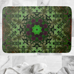 Rustic Steampunk Bohemian Forest grönt mandala Badrumsmatta