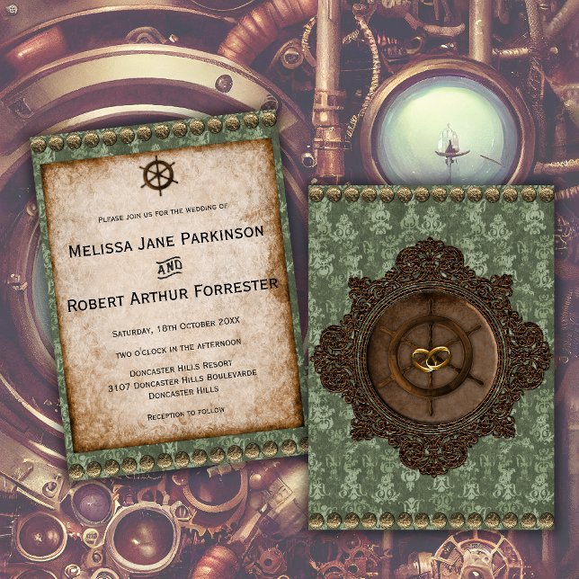 Rustic Steampunk Elegance Victorian Bröllop Inbjudningar (Skapare uppladdad)