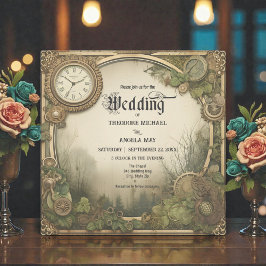 Rustic Steampunk Gears Wedding Invitation Inbjudningar