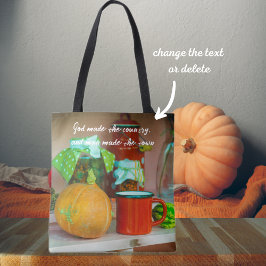 Rustic still Life med en Pumpkin och en Red Mugg Tygkasse