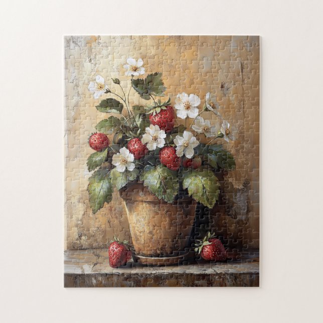Rustic still Life Strawberry Plant i en Pot Pussel (Vertikal)