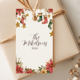 Rustic Stockings och Poinsettias jul Party Presentetikett