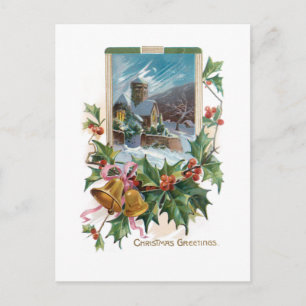 Rustic Stone Church i Winter med Holly Vykort