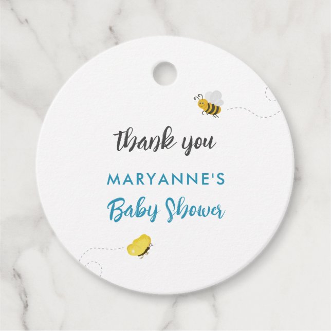 Rustic Stork med Bee & Butterfly Boy Shower Gåvor Etiketter (Framsida)