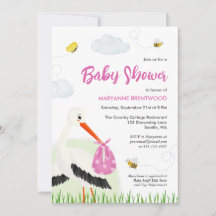 Rustic Stork med Bee & Butterfly Girl Baby Shower