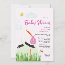 Rustic Stork med Bee & Butterfly Girl Baby Shower Inbjudningar
