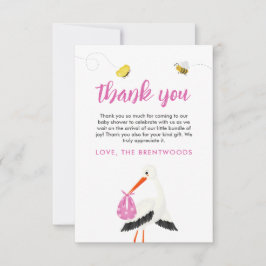 Rustic Stork med Bee & Butterfly Girl Baby Shower Tack Kort