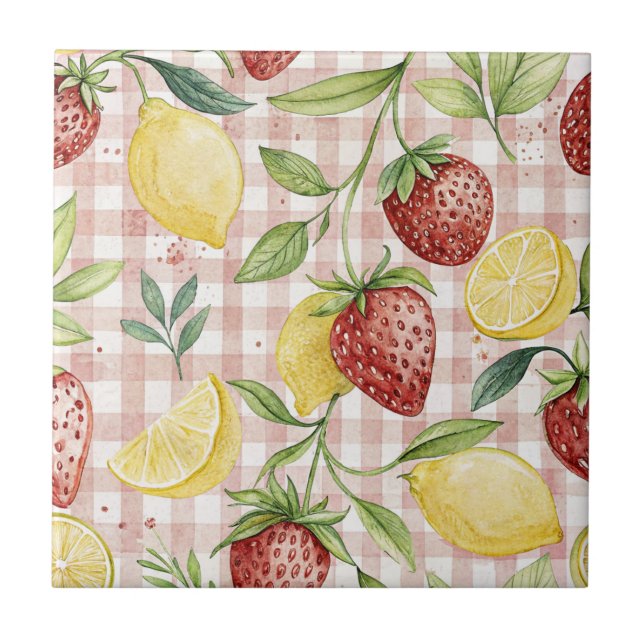 Rustic Strawberry & Citrus Earthy Pattern (7) Kakelplatta (Framsidan)
