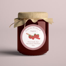Rustic Strawberry Rhubarb Sylt Kraft Label Sticker Runt Klistermärke