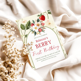 Rustic Strawberry Theme Berry Första födelsedag Inbjudningar