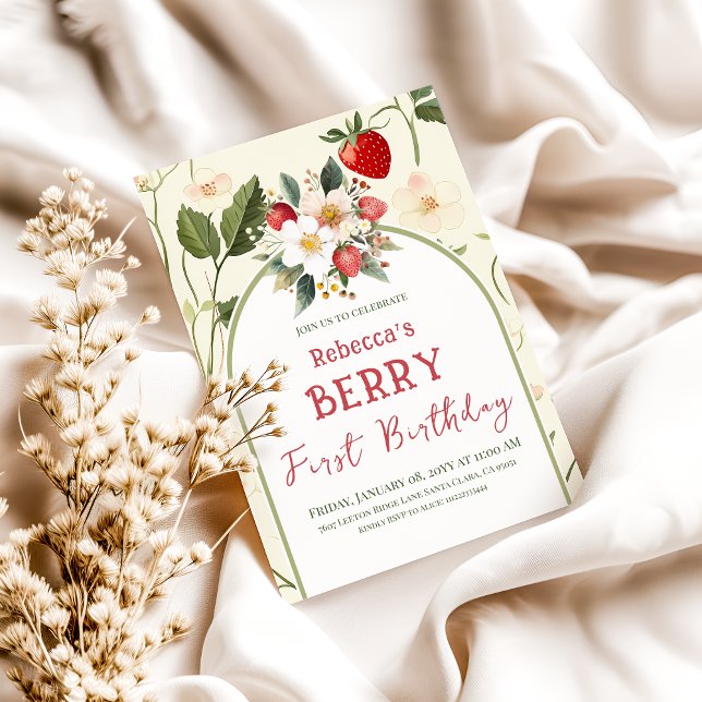 Rustic Strawberry Theme Berry Första födelsedag Inbjudningar (Skapare uppladdad)