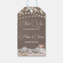 Rustic String Light Mason Burk Tack Bröllop Presentetikett