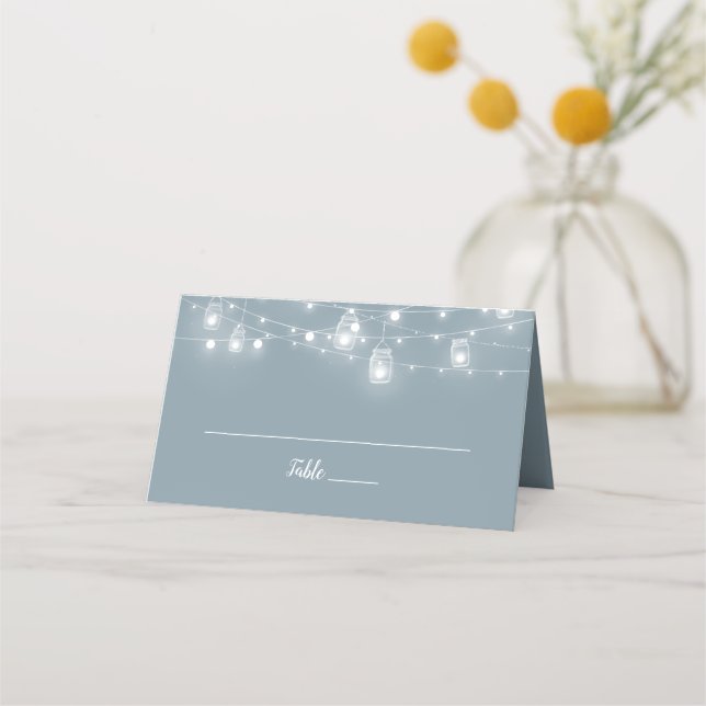 Rustic String Lights Folded Wedding Place Cards Placeringskort (Framsida)