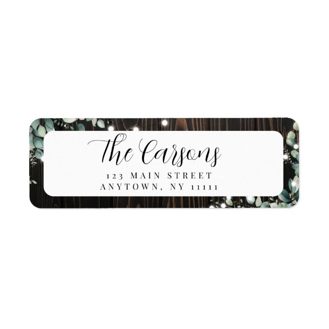 Rustic String Lights Greenery Return Address Label Returadress Etikett (Framsidan)