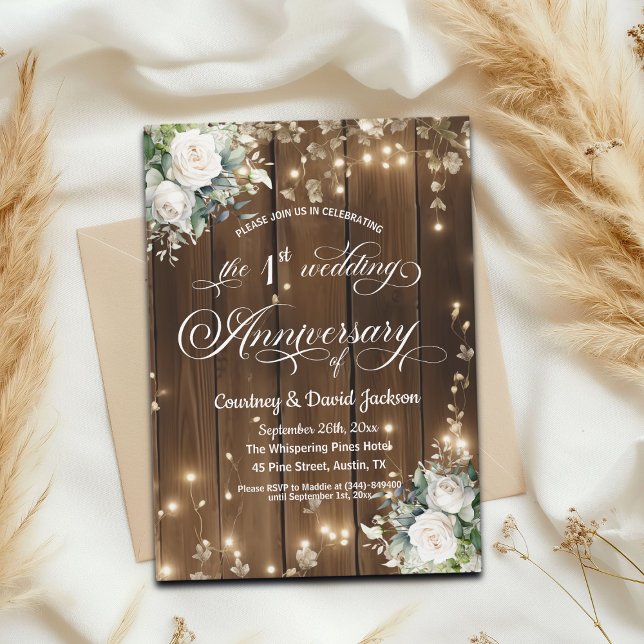 Rustic String Ljus 1:a Bröllop-årsdagen Inbjudningar (Skapare uppladdad)