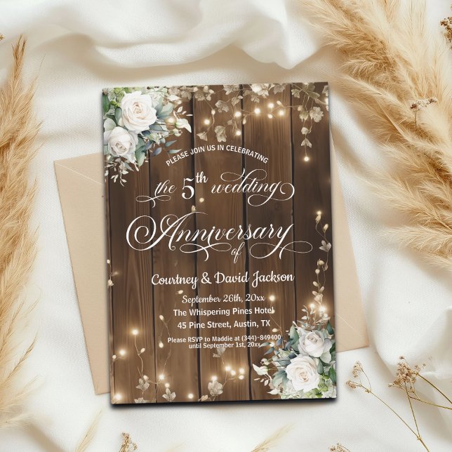 Rustic String Ljus 5:e Bröllop-årsdagen Inbjudningar (Skapare uppladdad)