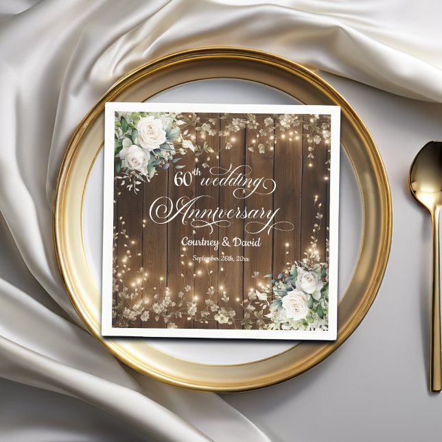 Rustic String Ljus 60-årsdagen Bröllop Pappersservett (Skapare uppladdad)