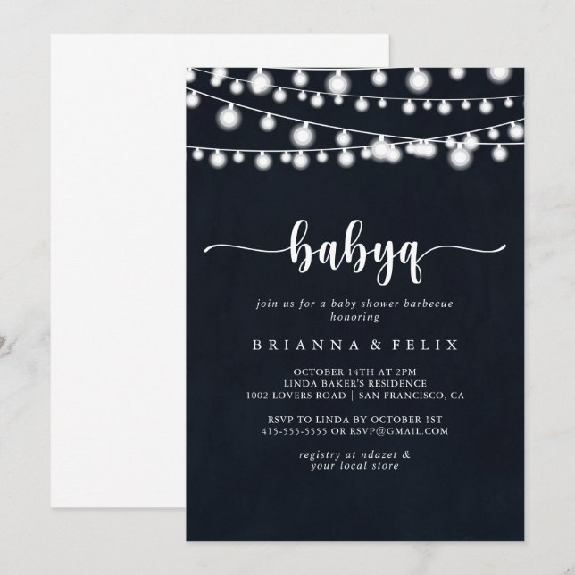 Rustic String Ljus BabyQ Baby Shower Barbecue Inbjudningar (Fram/baksida)