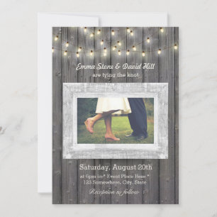 Rustic String Ljus Barn Wood Photo Bröllop Inbjudningar