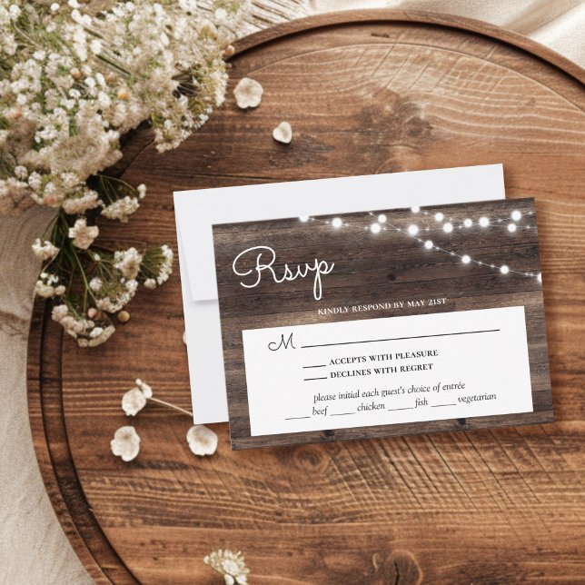 Rustic String Ljus Barn Wood with Meal Choice OSA Kort (Skapare uppladdad)