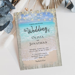 Rustic String Ljus Beach Destination Wedding Inbjudningar