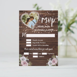 Rustic String Ljus Blommigt Photo Bröllop OSA Kort