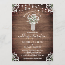 Rustic String Ljus & Blommigt Vas av Babys andedrä Inbjudningar