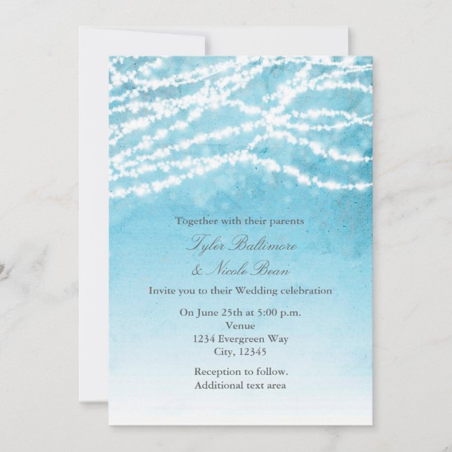 Rustic String Ljus Blue Wedding bjudande Inbjudningar (Framsida)