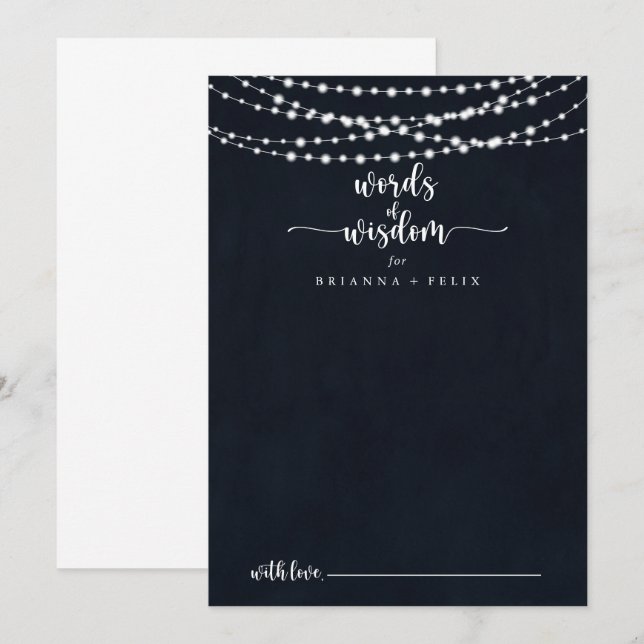 Rustic String Ljus Bröllop Ord of Wisdom Rådkort (Fram/baksida)