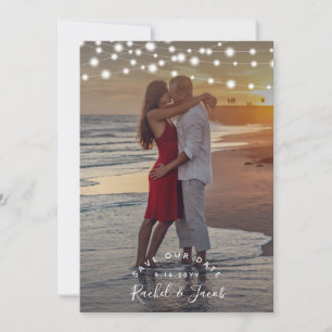 Rustic String Ljus Bröllop spara datum Photo Datumet