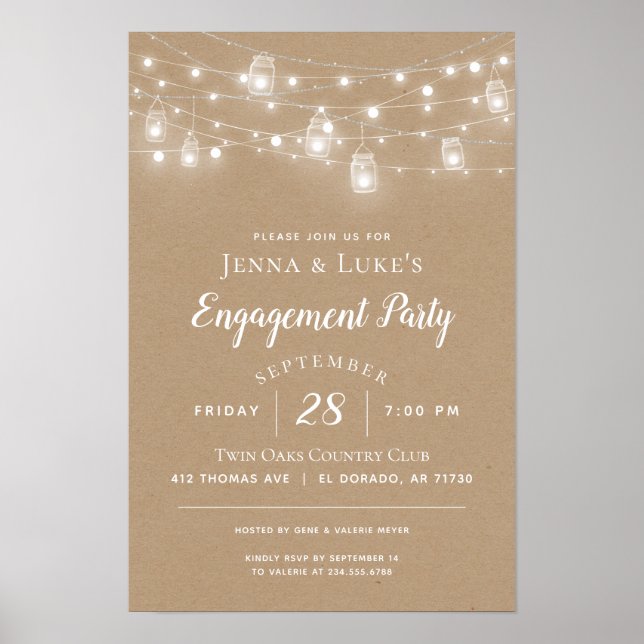 Rustic String Ljus Bröllop-tecken Poster (Framsidan)