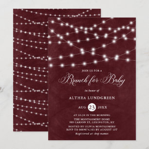 Rustic String Ljus Burgundy Baby Shower Brunch Inbjudningar