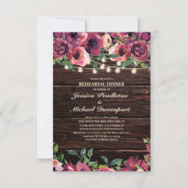 Rustic String Ljus Burgundy Blommigt Rehearsal Inbjudningar