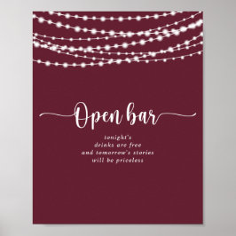 Rustic String ljus Burgundy Bröllop Open Pub Poster