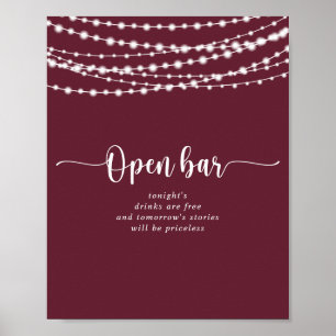 Rustic String ljus Burgundy Bröllop Open Pub Poster
