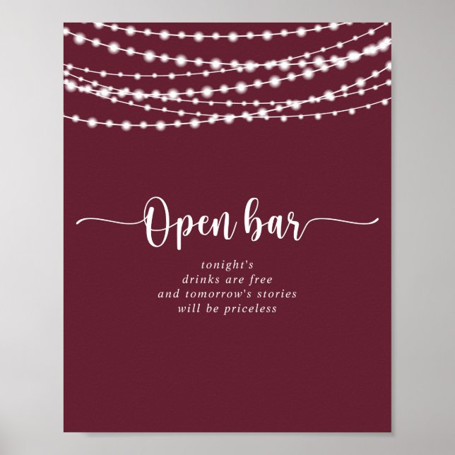 Rustic String ljus Burgundy Bröllop Open Pub Poster (Framsidan)