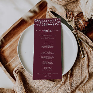 Rustic String Ljus Burgundy Dinner Menu Meny