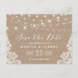 Rustic String Ljus Burlap Snöre | Spara datum Meddelande Vykort