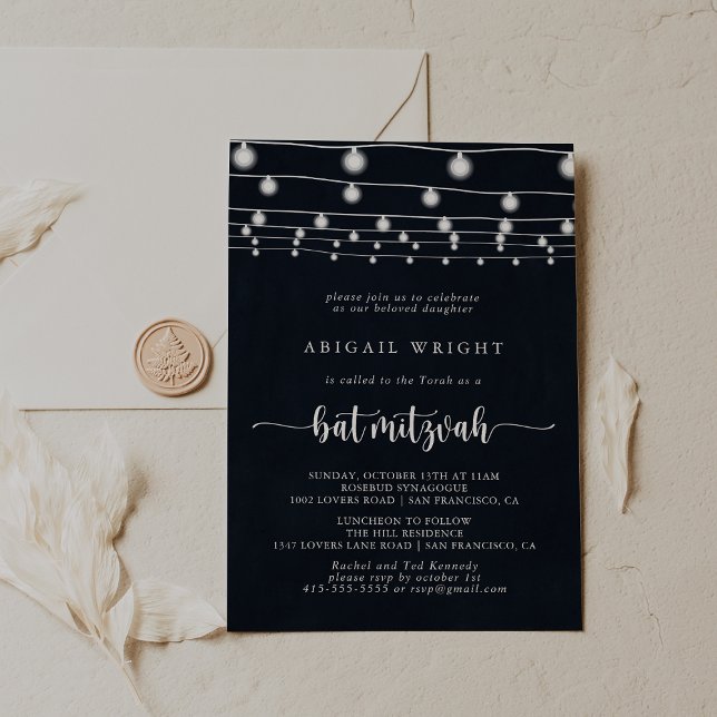 Rustic String Ljus Calligraphy Bat mitzvah Inbjudningar (Skapare uppladdad)
