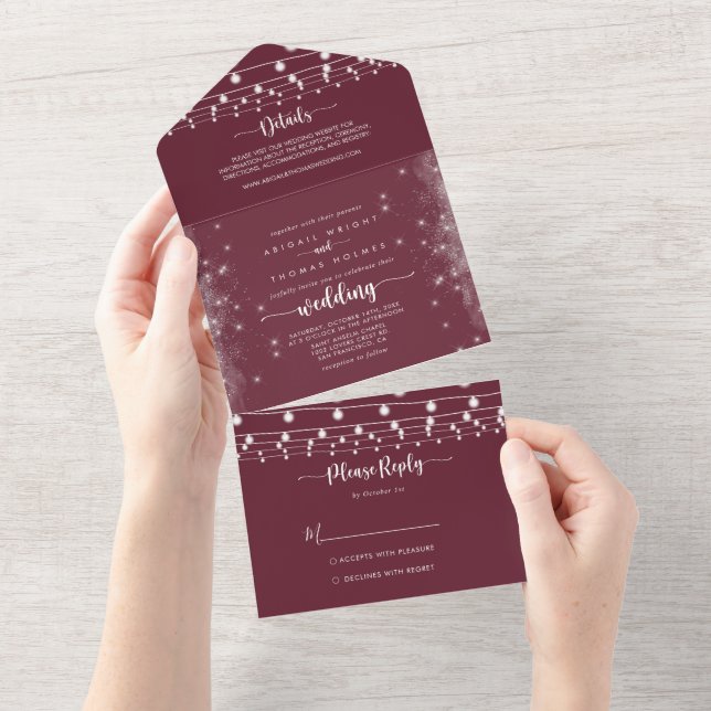 Rustic String Ljus Calligraphy Burgundy Bröllop (Tearaway)
