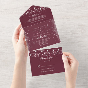 Rustic String Ljus Calligraphy Burgundy Bröllop