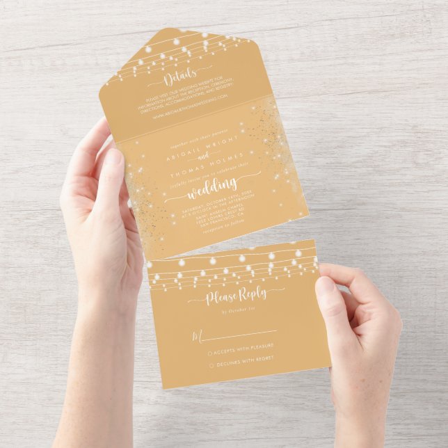 Rustic String Ljus Calligraphy Gult Bröllop (Tearaway)