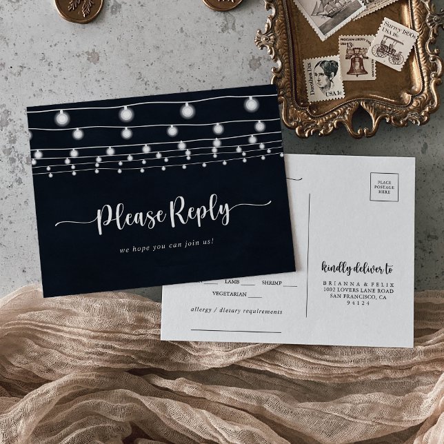 Rustic String Ljus Calligraphy Menu Choice OSA Vykort (Skapare uppladdad)