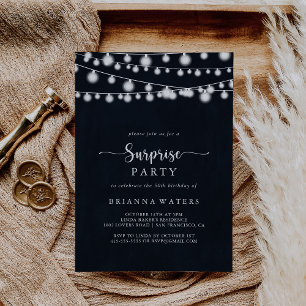 Rustic String Ljus Calligraphy Surprise Party Inbjudningar