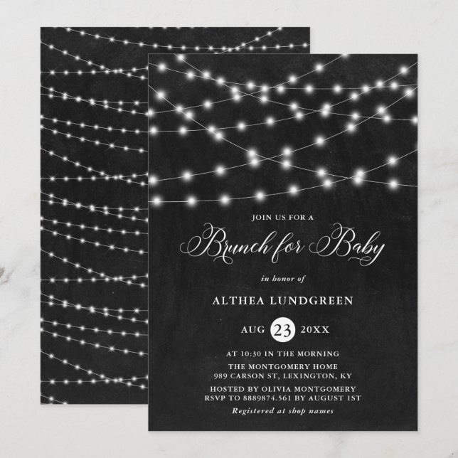 Rustic String Ljus Chalkboard Baby Shower Brunch Inbjudningar (Fram/baksida)