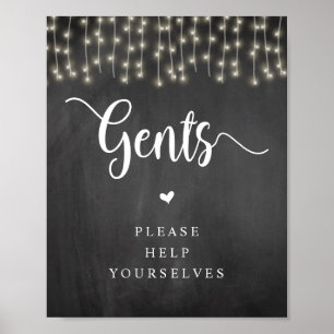 Rustic String Ljus, Chalkboard, Gents Washroom Poster