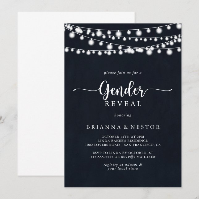 Rustic String Ljus Gender Reveal Party Inbjudningar (Fram/baksida)