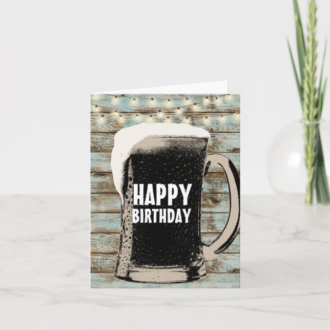 Rustic String Ljus Giant Beer Glass Birthday Kort (Framsida)