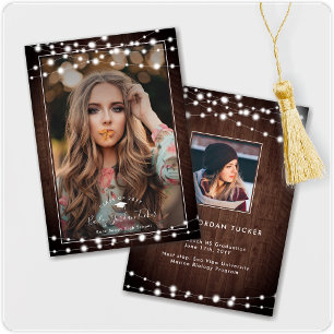 Rustic String Ljus Grad Cap Photo Studenten Meddelande